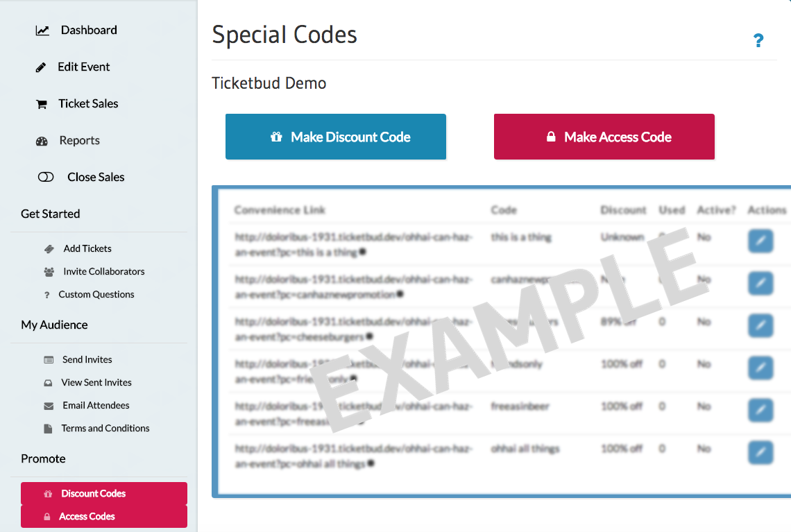 Create Access Codes Ticketbud Help Center 