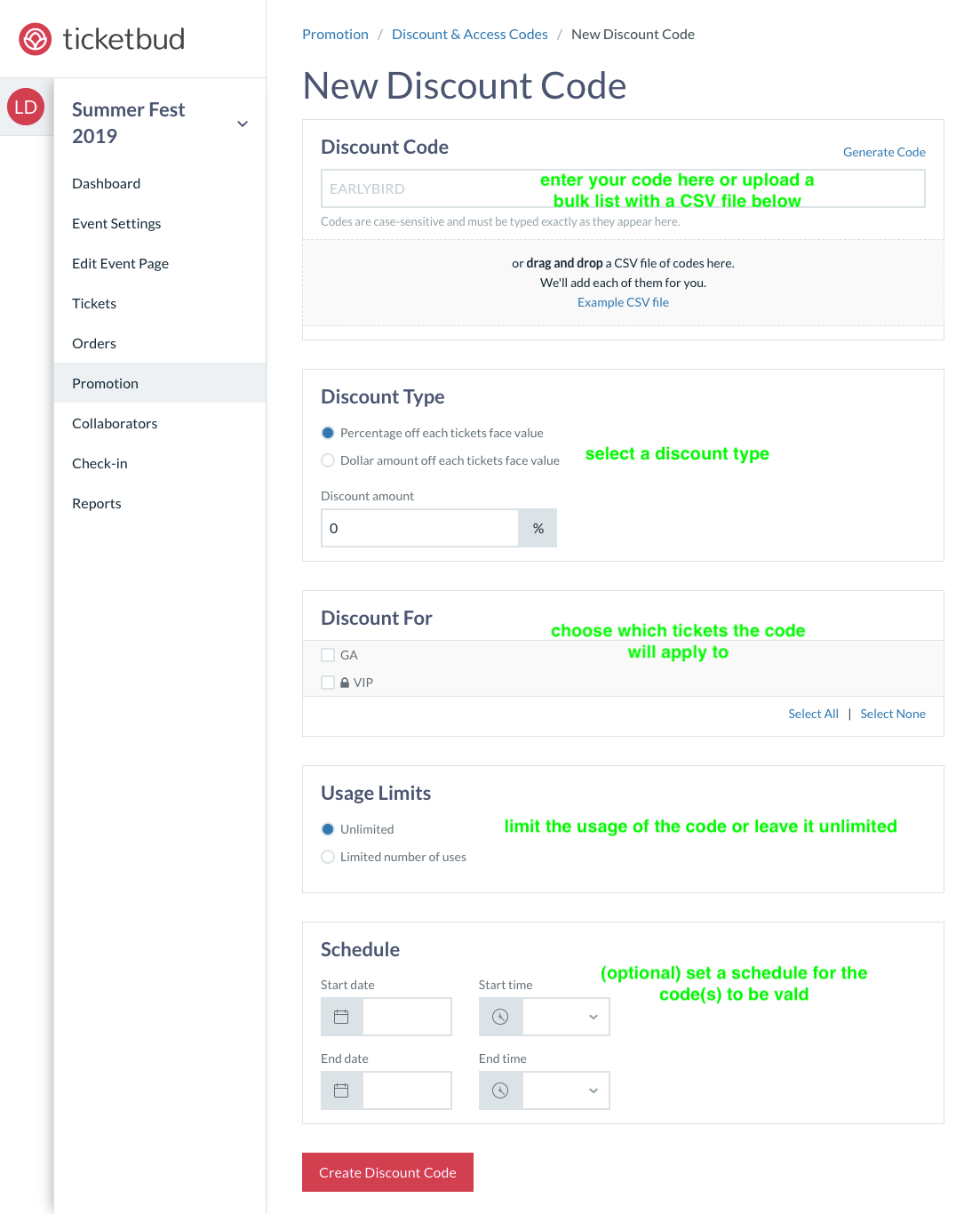 Create Discount Codes Ticketbud Help Center 