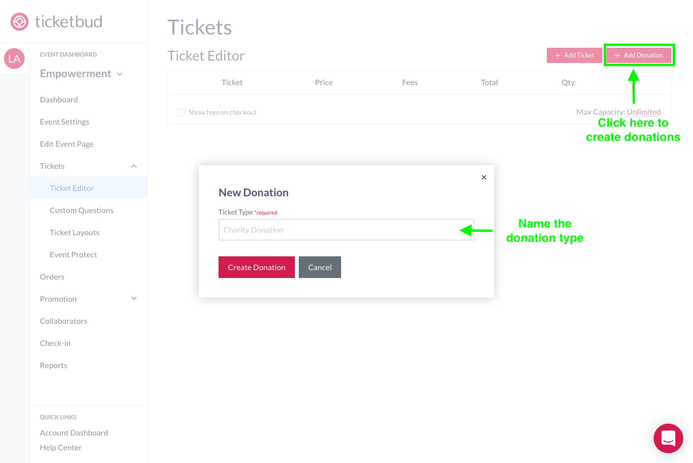 Add And Manage Donations Ticketbud Help Center 