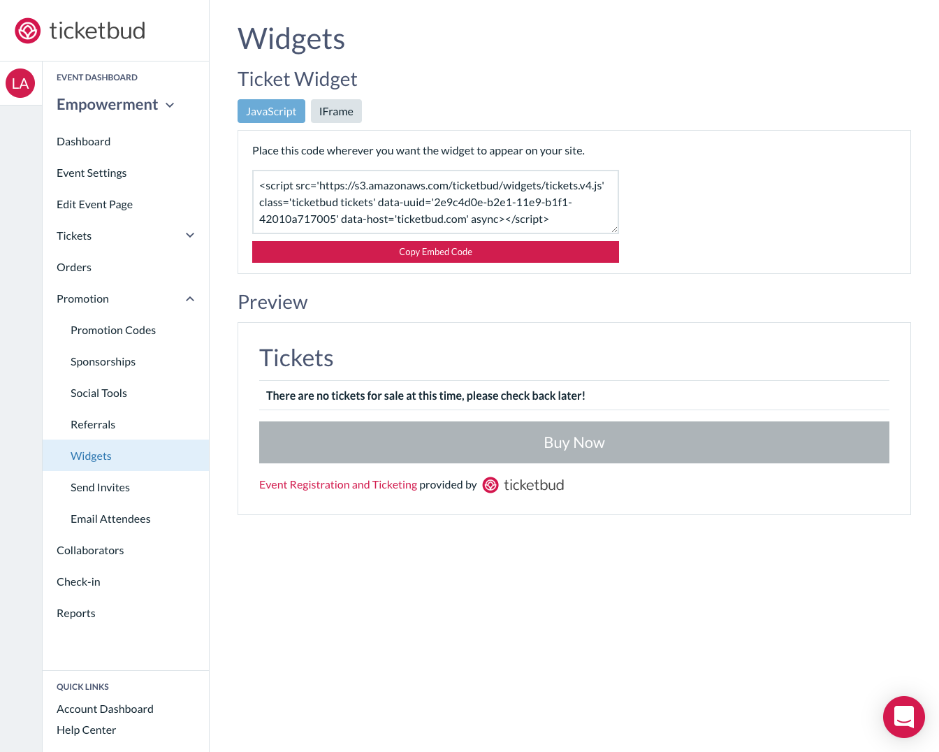 Embed A Widget On Your Website Ticketbud Help Center 